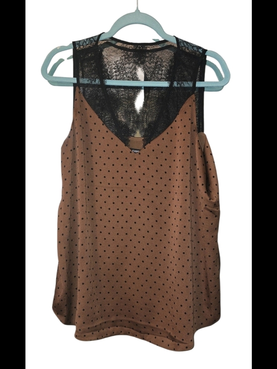 Express Tops - Express Brown Polka Dot Camisole with Black Lace Back